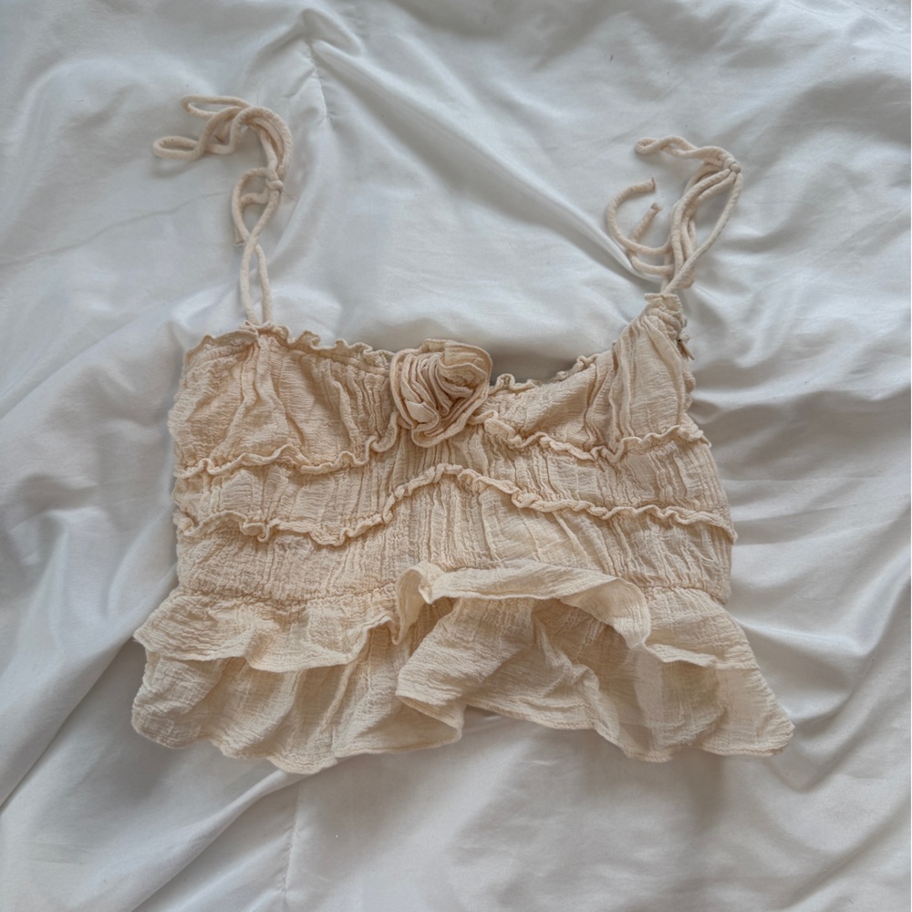 Zara Cream Ruffled Tank Top